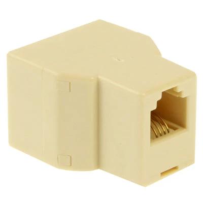 RJ11 Phone Splitter for Connecting Two Devices to One Jack - beige T-adapter with one male RJ11 plug to two female ports for phone and fax