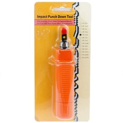 Ergonomic Impact Punch Down Tool for Wire Seating and Cutting - orange impact punch down tool in packaging for network wiring
