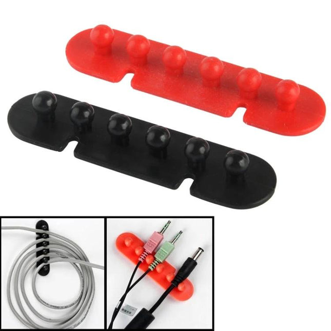 Adhesive Plastic Holder for Organizing Cable Plugs, Pair - red and black cable plug organizers with stain-free adhesive for tidy cords
