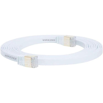 CAT7 Gold Plated Ethernet Cable for Home Network Connections - white flat cable with gold-plated RJ45 connectors for stable home networking