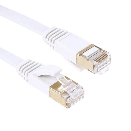 CAT7 Gold Plated Ethernet Cable for Home Network Connections – white flat cable with gold-plated RJ45 connectors for reliable home networking