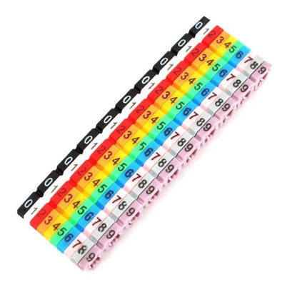 Pack of 100 Colorful Labels for RJ45, RJ11 and RJ12 Cables - rainbow numbered cable markers for 4-6mm cords, organization and easy identification