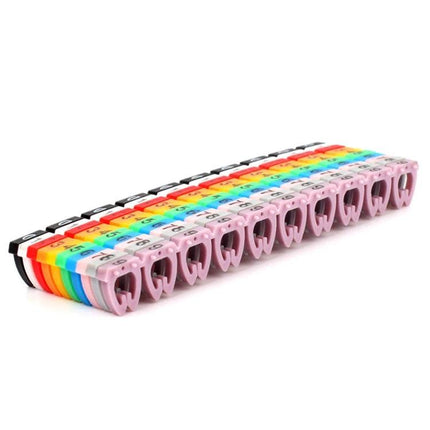 Pack of 100 Colorful Labels for RJ45, RJ11 and RJ12 Cables – rainbow elastic cable markers for 4–6mm network cords, numbered and color-coded