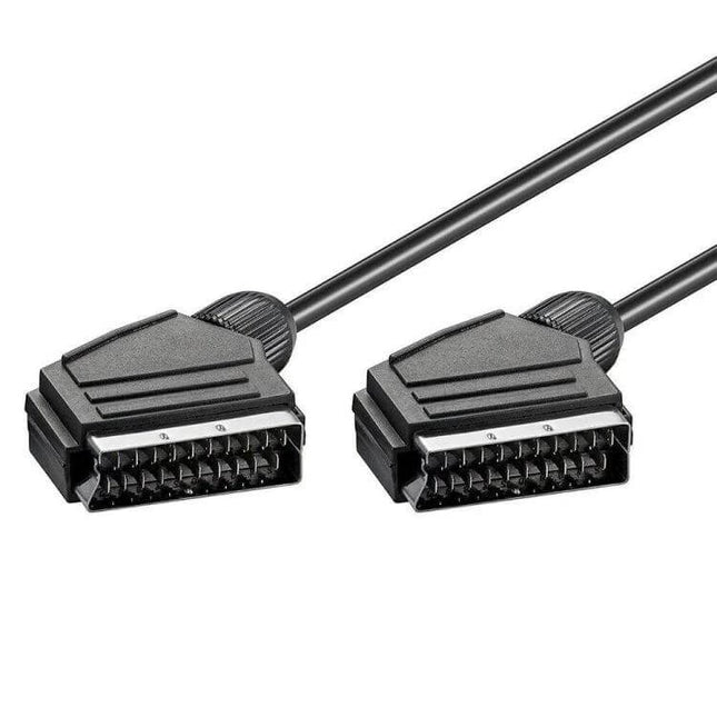 1.5 Meter SCART Cable for Connecting TVs and DVD Players - 20-pin to 20-pin cable showing two black SCART connectors and cable for audio/video links