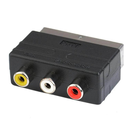 SCART Adapter for RCA AV Input on TVs and Devices - black SCART to RCA composite audio video adapter with yellow white red jacks