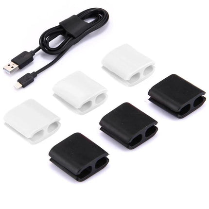 Silicone Cable Clips for Organizing Home and Office Wires, 6 Pack - black and white silicone wire organizers holding USB cable