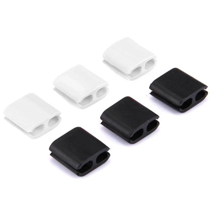 Silicone Cable Clips for Organizing Home and Office Wires, 6 Pack - black and white dual-slot silicone cord organizers for desk and TV cable management