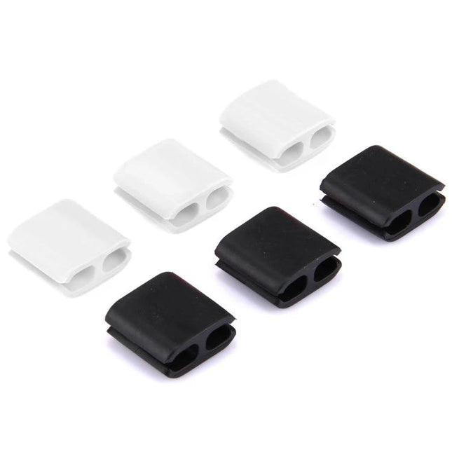 Silicone Cable Clips for Organizing Home and Office Wires, 6 Pack - black and white dual-slot silicone cord organizers for desk and TV cable management