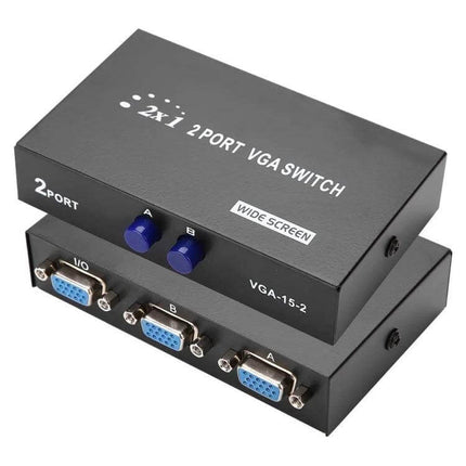 Manual VGA Switch Box for Sharing One Monitor with Two Computers - black 2x1 VGA switch with three VGA ports and manual buttons
