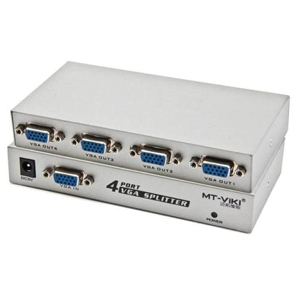 VGA Splitter with Four Output Ports for Multiple Monitor Connections - silver 4-port VGA splitter box for duplicating one VGA source to four monitors