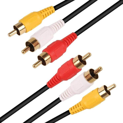 RCA AV Cable for Audio and Video Connections, 3 Meters Long - 3m black cable with red white yellow RCA connectors for TV and DVD hookups