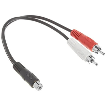 3.5mm Female to Dual RCA Male Audio Adapter Cable, 38cm Length – black cable with red and white RCA plugs for connecting phone or laptop to stereo