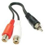 RCA Y Splitter Cable Adapter for Audio and Video, 26.5cm Length – black cable with red and white RCA female outputs and single male plug