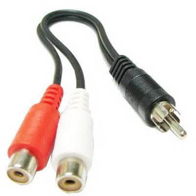RCA Y Splitter Cable Adapter for Audio and Video, 26.5cm Length - black male to red/white female RCA audio/video splitter cable