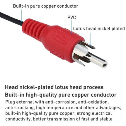 3.5mm Stereo Jack to RCA Audio Cable, 2.7 Meters Long red RCA connector with nickel-plated lotus head and pure copper conductor