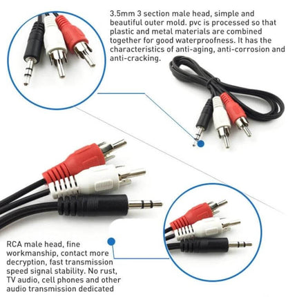 3.5mm Stereo Jack to RCA Audio Cable, 2.7 Meters Long - black cable with 3.5mm male to red/white RCA male connectors for TVs, speakers, phones
