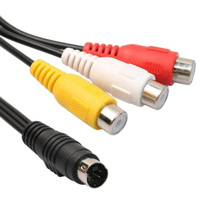 S-Video to RCA Converter Cable with 3 Female RCA Ports for TVs — 4-pin S-Video to yellow video and red/white audio female RCA cable