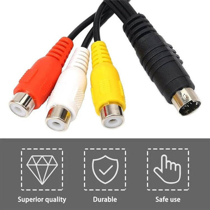 S-Video to RCA Converter Cable with 3 Female RCA Ports for TVs - 4-pin S-Video to yellow red white RCA audio video cable