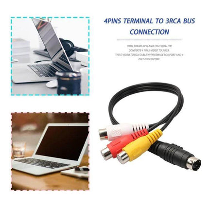 S-Video to RCA Converter Cable with 3 Female RCA Ports for TVs - 4-pin S-Video to red white yellow RCA cable for connecting DVD players and gaming consoles