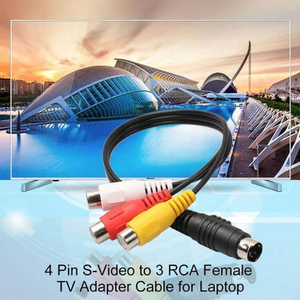 S-Video to RCA Converter Cable with 3 Female RCA Ports for TVs - 4-pin S-Video to 3 RCA female cable for connecting DVD players or consoles to modern TVs