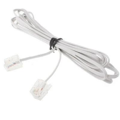 RJ11 to RJ11 5-Meter Telephone Cable for Home and Office Use - white flat extension cable with RJ11 connectors