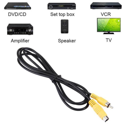 S-Video to RCA AV Converter Cable for TV Connections, 1.5 Meter - black S-Video to RCA cable with yellow RCA connectors for VCR DVD set top box