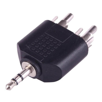 Y-Shaped Audio Adapter for RCA Male to 3.5mm Male Connections black plastic adapter converting two RCA to single 3.5mm plug