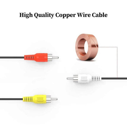 1.5 Meter S-Video to 3 RCA AV Cable Adapter for TV Connections image showing red white yellow RCA plugs and copper wire close-up