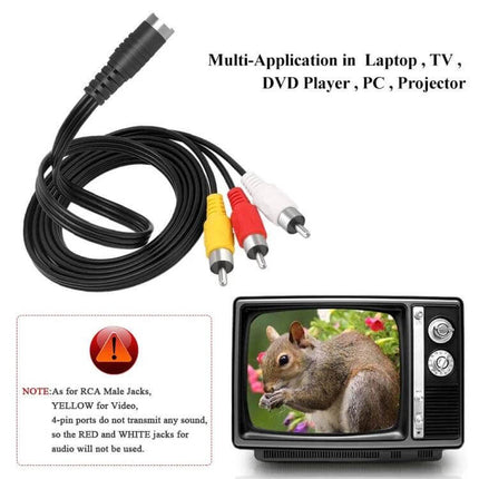 1.5 Meter S-Video to 3 RCA AV Cable Adapter for TV Connections - black 1.5m S-Video to RCA cable with red white yellow connectors