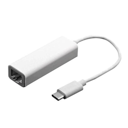 USB-C to RJ45 Ethernet Adapter for MacBook 12 Inch and Chromebook connecting white MacBook to wired network for stable internet
