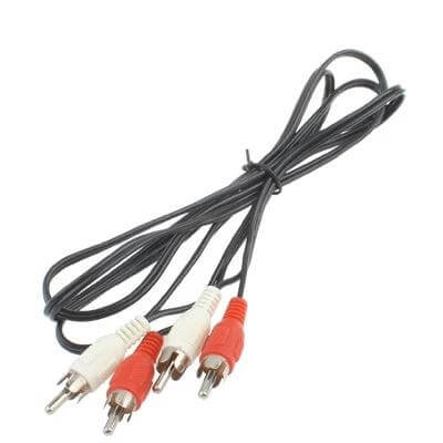 Dual RCA to Dual RCA Cable for Audio Device Connections - black cable with red and white RCA connectors for stereo audio hookup, home or studio use