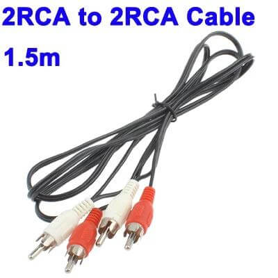 Dual RCA to Dual RCA Cable for Audio Device Connections - 1.5m black cable with red and white RCA plugs for stereo systems and TVs