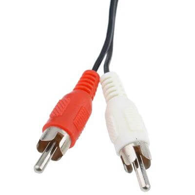 Dual RCA to Dual RCA Cable for Audio Device Connections - red and white RCA connectors on black cable for stereo audio hookup