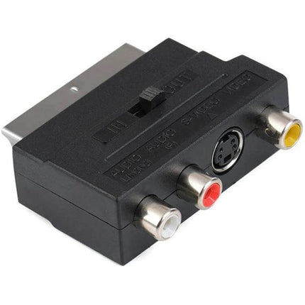 Scart Male to Female Adapter with S-Video and Composite AV Connections - black SCART to S-Video and RCA composite adapter for DVD, consoles