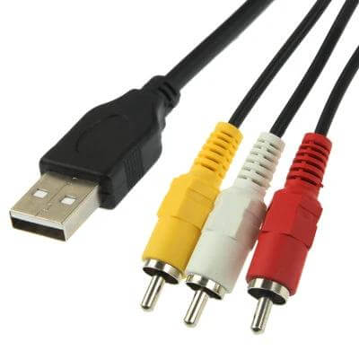 USB to 3 RCA Male Cable for AV Connections, 1.5 Meters - black USB to yellow white red RCA cable for connecting computer or HDD player to TV/stereo