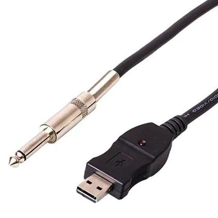 USB Cable for Guitar Recording on Computer at Home showing 1/4" guitar jack to USB cable and built-in sound card for easy home recording