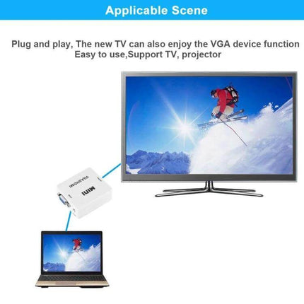 Compact VGA to HDMI Converter for High-Definition Signals connecting laptop VGA to HDMI TV for 1080p display