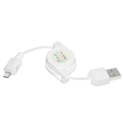 Retractable Cable for Everyday Device Charging and Transfers - white retractable USB 2.0 to Micro USB cable compact for travel and car charging
