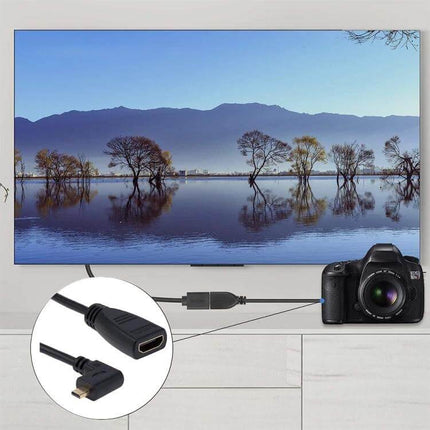 90 Degree Right-Angle Micro HDMI to HDMI Adapter Cable, 17cm connecting camera to HDTV in tight spaces - compact 90° micro HDMI adapter cable