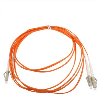 LC-LC Dual-Core Multi Mode Fiber Optic Jumper Cable, 3 Meters orange multi-mode fiber patch cord with LC connectors coiled for data center and LAN use