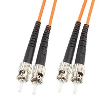 ST-ST Dual-Core Multi Mode Fiber Optic Jumper, 3 Meters - orange dual-core multimode cable with ST-ST metal connectors for data centers and LAN links