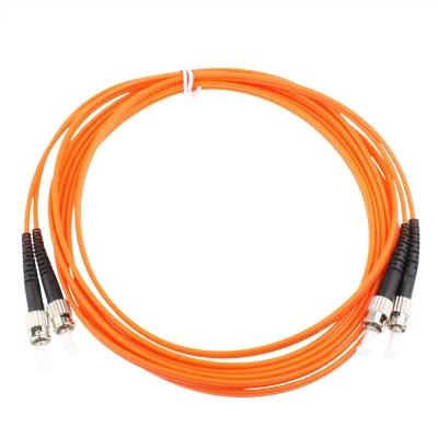 ST-ST Dual-Core Multi Mode Fiber Optic Jumper, 3 Meters orange cable with dual ST connectors coiled for data center and network links
