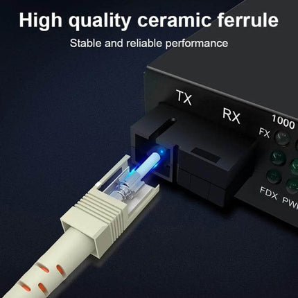 SC-SC Single Mode Fiber Optic Jumper for Network Connections, 3 Meters orange PVC cable plugged into TX RX port showing ceramic ferrule and low insertion loss