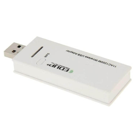 EDUP Dual-Band USB WiFi Adapter for Wireless Connectivity white USB dongle shown flat with WPS button and USB connector