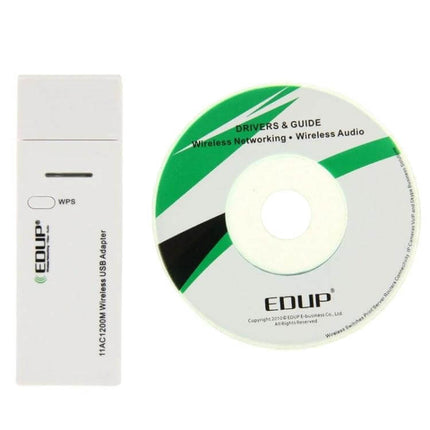 EDUP Dual-Band USB WiFi Adapter for Wireless Connectivity - white USB adapter with WPS button and driver CD for 2.4GHz/5.8GHz wireless networking