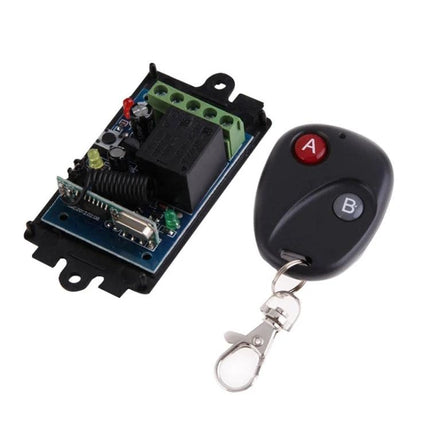 Wireless Remote Switch for Controlling Devices - compact relay module with two-button key fob remote for garage or gate control