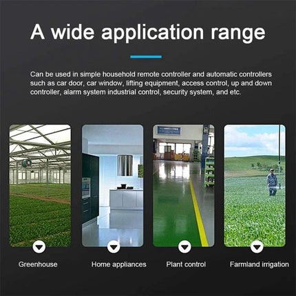 Wireless Remote Control System for Device Switching and Operation for garage doors, gates, home appliances, plant control and farmland irrigation