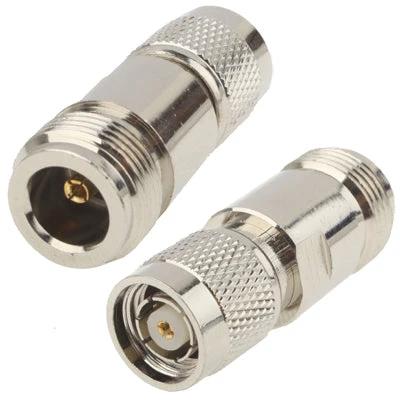 Adapter for RF Antenna Connections: N Female to RP-TNC Male - nickel-plated RF adapter connecting N female to RP-TNC male for antennas