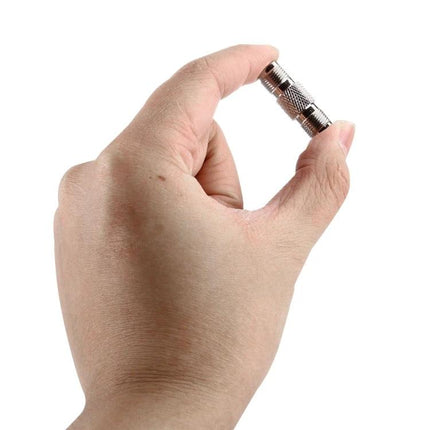 TNC Female to Female Connector for Electronics and Cable Links held between fingers, straight female-to-female RF adapter for antennas and cable joins