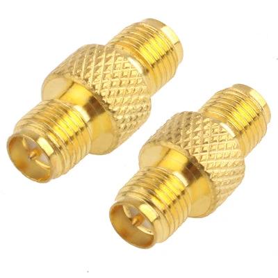 Gold Plated RP-SMA to RP-SMA Adapter for Antenna Connections — pair of gold-plated RP-SMA couplers for routers and IoT antenna extensions